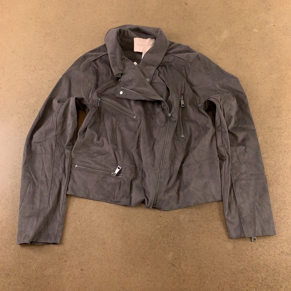 Anthropologie X Hutch Women's Size Medium Gray Faux Suede Short Moto Jacket NWT